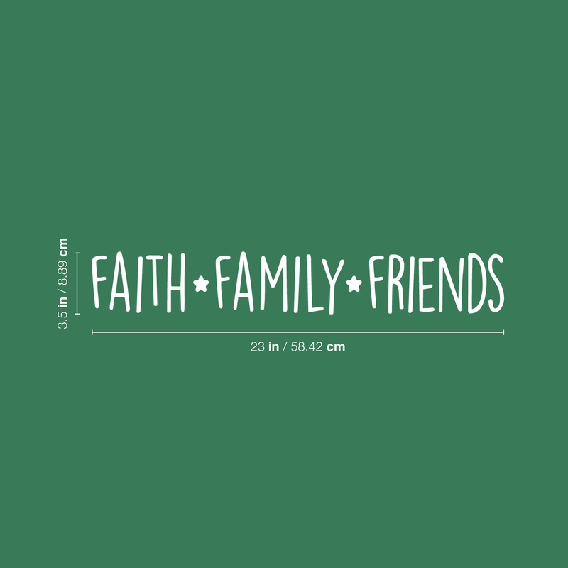 Vinyl Wall Art Decal - Faith Family Friends - 3.5" x 23" - Trendy Inspirational Life Quote For Home Living Room Kitchen Dining Room Decoration Sticker White 3.5" x 23" 5