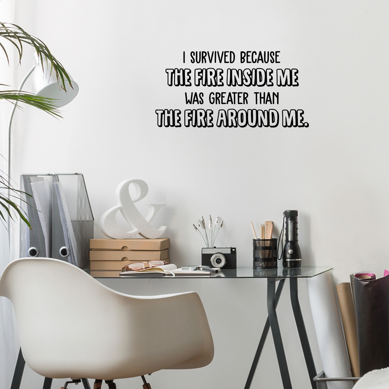 Vinyl Wall Art Decal - I Survived Because The Fire Inside Me Was Greater Than The Fire Around Me - 15" x 30" - Inspirational Life Quote for Home Bedroom Living Room Apartment Decoration Sticker Black 15" x 30" 3
