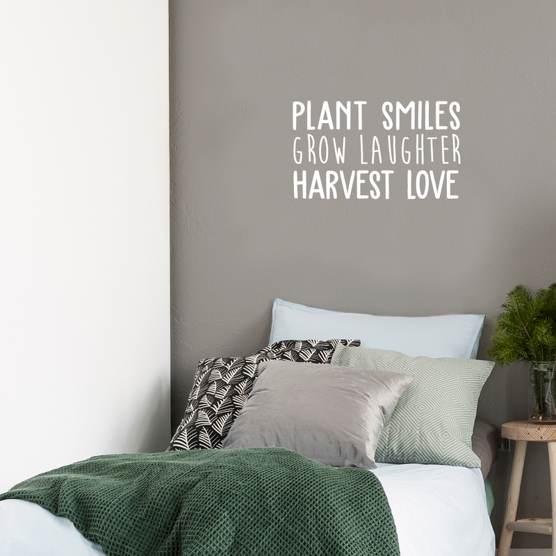 Vinyl Wall Art Decal - Plant Smiles Grow Laughter Harvest Love - 17" x 29" - Trendy Inspirational Nature Environmentalism Quote For Home Living Room Patio Office School Decoration Sticker White 17" x 29" 5