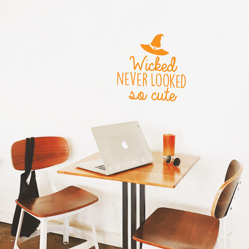 Vinyl Wall Art Decal - Wicked never looked so cute - 17" x 17" - Modern Spooky Halloween Quote For Home Bedroom Kids Room Store Coffee Shop Seasonal Decoration Sticker Orange 17" x 17" 3