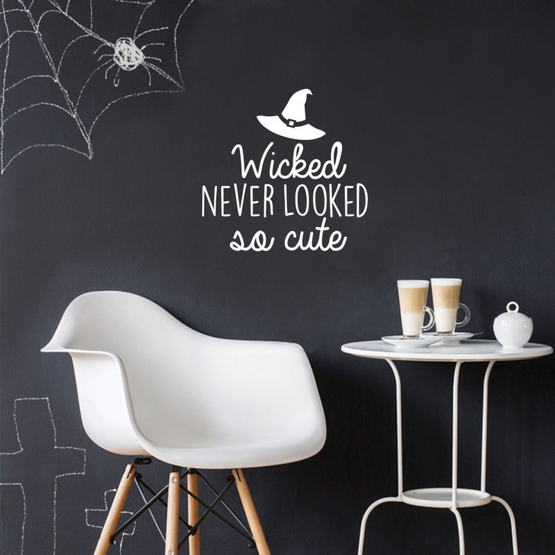 Vinyl Wall Art Decal - Wicked never looked so cute - 17" x 17" - Modern Spooky Halloween Quote For Home Bedroom Kids Room Store Coffee Shop Seasonal Decoration Sticker White 17" x 17" 2
