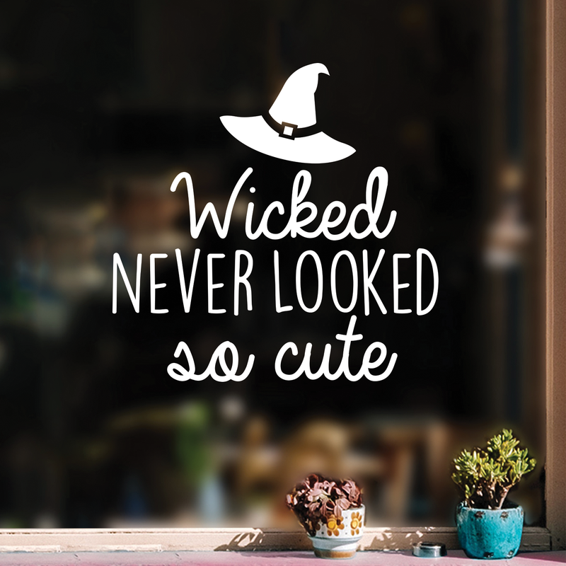 Vinyl Wall Art Decal - Wicked never looked so cute - 17" x 17" - Modern Spooky Halloween Quote For Home Bedroom Kids Room Store Coffee Shop Seasonal Decoration Sticker White 17" x 17" 3