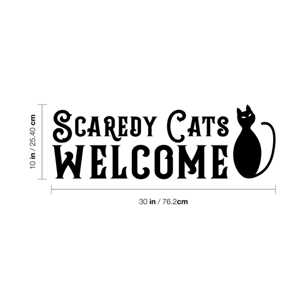 Vinyl Wall Art Decal - Scaredy Cats Welcome - Trendy Funny Halloween Quote For Home Entryway Front Door Store Coffee Shop Restaurant Seasonal Decoration Sticker