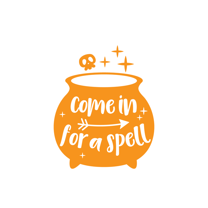 Vinyl Wall Art Decal - Come In For A Spell - 17" x 14" - Modern Funny Halloween Quote For Home Entryway Front Door Store Coffee Shop Restaurant Seasonal Decoration Sticker Orange 17" x 14" 4