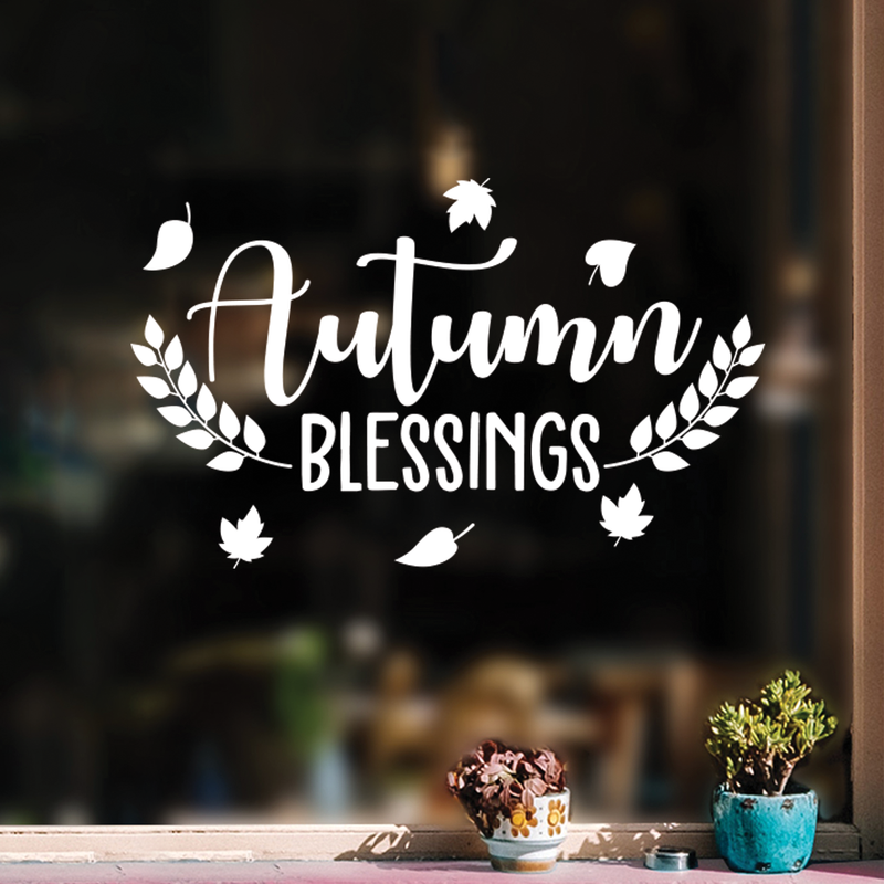 Vinyl Wall Art Decal - Autumn Blessings - 17" x 27.5" - Trendy Harvest Fall Leaves Halloween Seasonal Quote For Home Bedroom Kitchen Dining Room Office Church Decoration Sticker White 17" x 27.5" 3