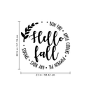 Vinyl Wall Art Decal - Hello Fall - 22.5" x 23" - Modern Autumn Seasonal Quote For Home Living Room Coffee Shop Store Office Workplace School Decoration Sticker Black 22.5" x 23"