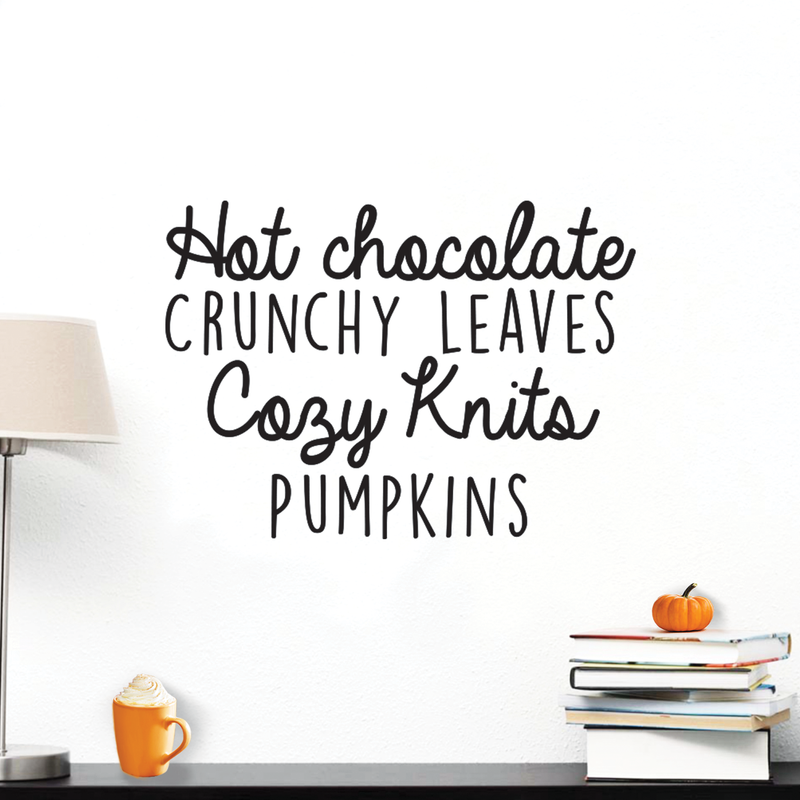 Vinyl Wall Art Decal - Hot Chocolate Crunchy Leaves Cozy Knits Pumpkins - 17" x 23.5" - Autumn Harvest Fall Seasonal Quote For Home Bedroom Kitchen Dining Room Office Decoration Sticker Black 17" x 23.5" 3