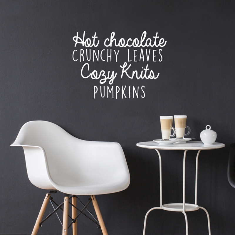 Vinyl Wall Art Decal - Hot Chocolate Crunchy Leaves Cozy Knits Pumpkins - 17" x 23.5" - Autumn Harvest Fall Seasonal Quote For Home Bedroom Kitchen Dining Room Office Decoration Sticker White 17" x 23.5" 3