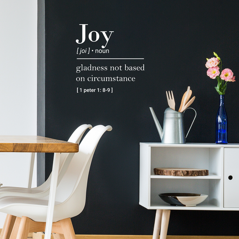 Vinyl Wall Art Decal - Joy Gladness Not Based On Circumstance - 22" x 22" - 1 Peter 1:8-9 Inspirational Religious Faithful Quote For Home Bedroom Living Room Church Work Decor White 22" x 22" 2