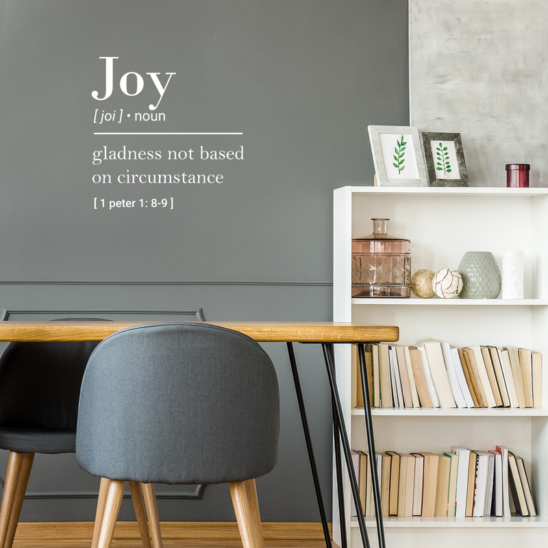 Vinyl Wall Art Decal - Joy Gladness Not Based On Circumstance - 22" x 22" - 1 Peter 1:8-9 Inspirational Religious Faithful Quote For Home Bedroom Living Room Church Work Decor White 22" x 22" 3