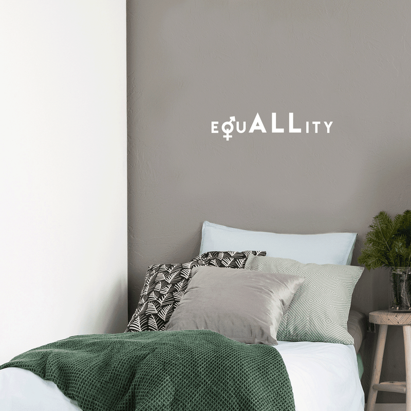 Vinyl Wall Art Decal - EquALLity - 6" x 25" - Modern Inspirational Gender Equality Quote For Home Office Workplace Business Store Human Rights Decoration Sticker White 6" x 25" 2
