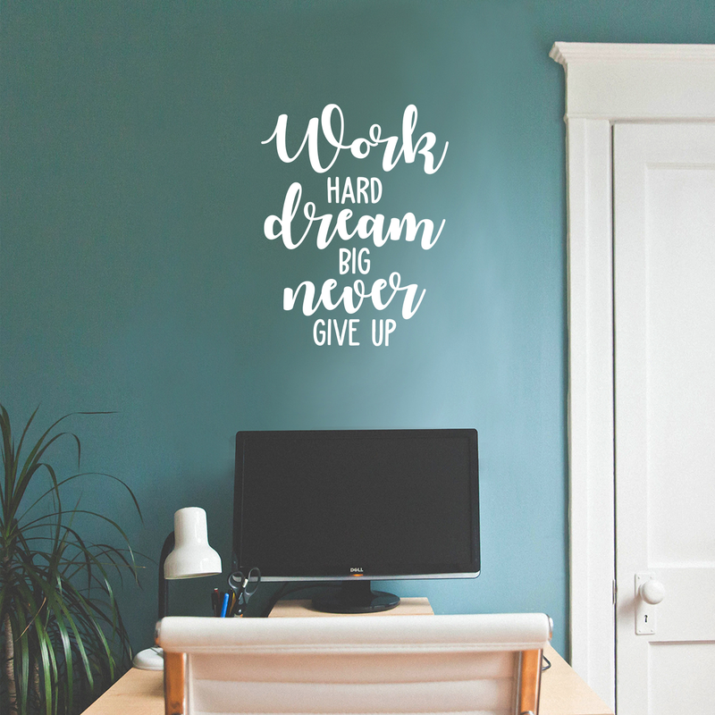 Vinyl Wall Art Decal - Work Hard Dream Big - 22" x 17" - Modern Positive Inspirational Quote For Home Bedroom Living Room Kids Room Office Workplace School Classroom Decoration Sticker White 22" x 17" 2