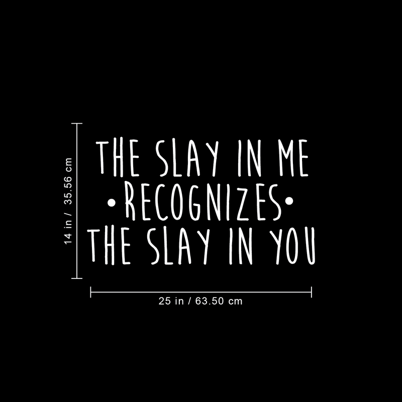 Vinyl Wall Art Decal - The Slay In Me Recognizes The Slay In You - 14" x 25" - Trendy Motivational Funny Quote For Home Bedroom Office Workplace Coffee Shop Yoga Class Decoration Sticker White 14" x 25" 3