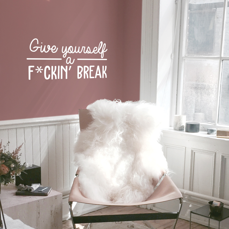 Vinyl Wall Art Decal - Give Yourself A Fcking Break - 14.5" x 30" - Modern Funny Motivational Quote For Home Bedroom Closet Living Room Office Workplace Decor Sticker White 14.5" x 30" 2