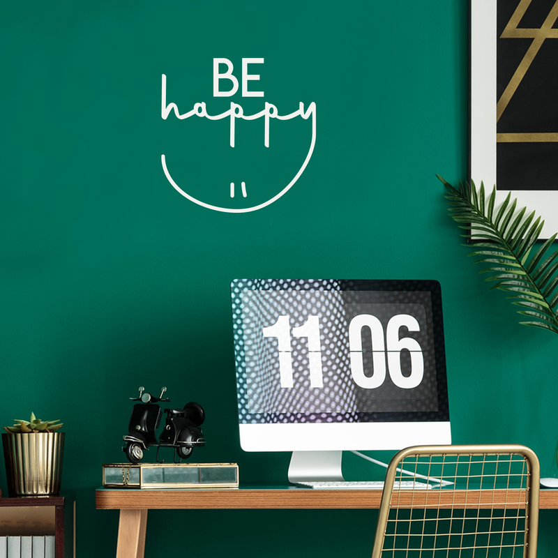 Vinyl Wall Art Decal - Be Happy - 17" x 17" - Modern Inspirational Cute Quote Positive Sticker For Home Bedroom Apartment Kids Room Playroom Work Office Decor White 17" x 17"