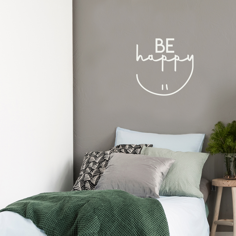 Vinyl Wall Art Decal - Be Happy - 17" x 17" - Modern Inspirational Cute Quote Positive Sticker For Home Bedroom Apartment Kids Room Playroom Work Office Decor White 17" x 17" 2