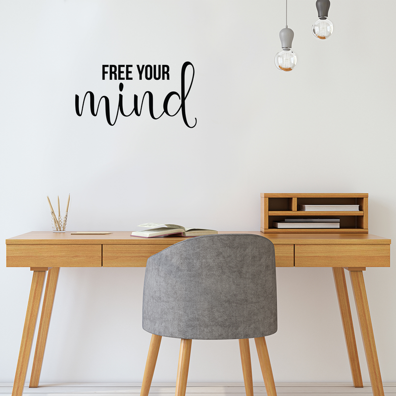 Vinyl Wall Art Decal - Free Your Mind - 12" x 22" - Modern Inspirational Mindset Quote For Home Bedroom Living Room Apartment Office Coffee Shop Decoration Sticker Black 12" x 22"