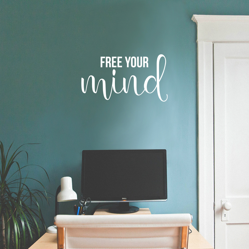 Vinyl Wall Art Decal - Free Your Mind - 12" x 22" - Modern Inspirational Mindset Quote For Home Bedroom Living Room Apartment Office Coffee Shop Decoration Sticker White 12" x 22" 3