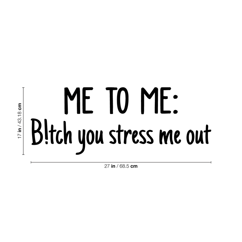 Vinyl Wall Art Decal - Me To Me: B!tch You Stress Me Out - 17" x 27" - Modern Humorous Quote Sticker For Home Bedroom Closet Living Room Bathroom Apartment Work office Decor Black 22" x 14.5" 4
