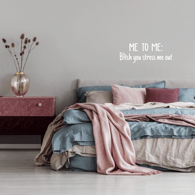 Vinyl Wall Art Decal - Me To Me: B!tch You Stress Me Out - 17" x 27" - Modern Humorous Quote Sticker For Home Bedroom Closet Living Room Bathroom Apartment Work office Decor White 22" x 14.5"