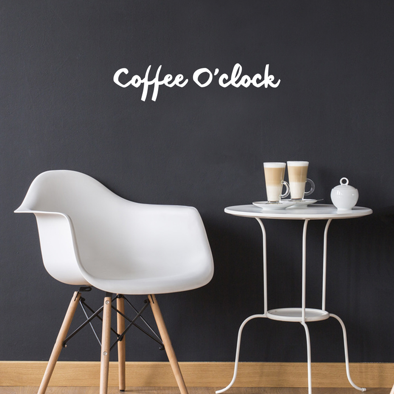 Vinyl Wall Art Decal - Coffee O Clock - 5" x 22" - Trendy Sticker Quote For Home Bedroom Living Room Dinning Room Kitchen Coffee Shop Cafe Office Decor White 5" x 22" 3