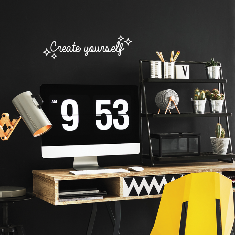 Vinyl Wall Art Decal - Create Yourself - 6.5" x 25" - Modern Motivational Quote Positive Sticker For Home Office Bedroom Living Room School Classroom Coffee Shop Decor White 6.5" x 25" 5