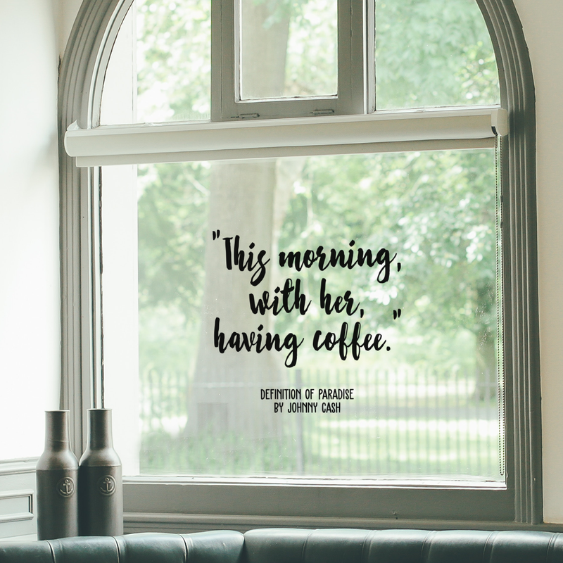Vinyl Wall Art Decal - This Morning With Her Having Coffee - 17" x 18" - Modern Inspirational Quote Sticker For Coffee Lovers Home Office Kitchen Dining Room Restaurant Coffee Shop Decor Black 17" x 18" 4