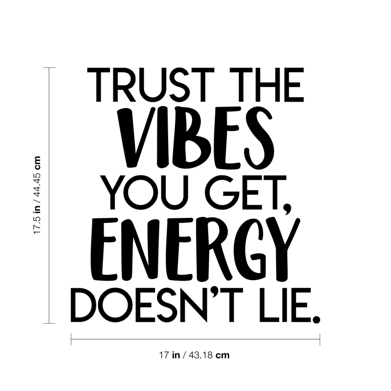 Vinyl Wall Art Decal - Trust The Vibes You Get; Energy Doesn't Lie  - 17.5" x 17" - Modern Inspirational Quote Positive Sticker For Home Office Bedroom Closet Living Room Coffee Shop Decor Black 17.5" x 17" 4