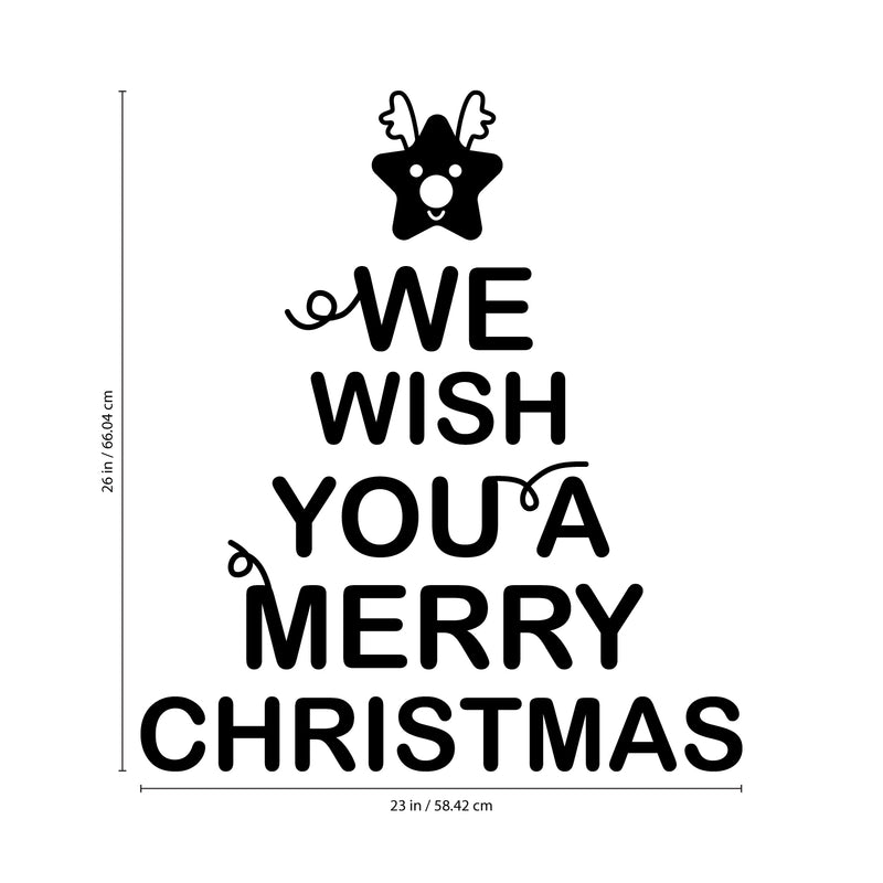 Vinyl Wall Art Decal - We Wish You A Merry Christmas - Christmas Holiday Seasonal Sticker - Home Apartment Office Wall Door Window Bedroom Workplace Decor Decals (26" x 23"; Black)