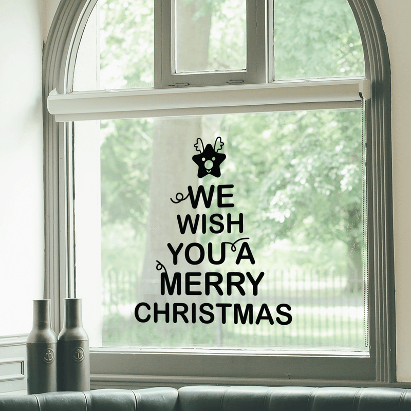 Vinyl Wall Art Decal - We Wish You A Merry Christmas - Christmas Holiday Seasonal Sticker - Home Apartment Office Wall Door Window Bedroom Workplace Decor Decals (26" x 23"; Black)   4