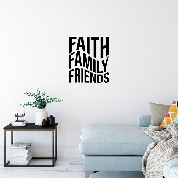 Vinyl Wall Art Decal - Faith Family Friends - Modern Cute Inspirational Quote Sticker For Home Family Room Playroom Living Room Dining Room Business Office School Decor