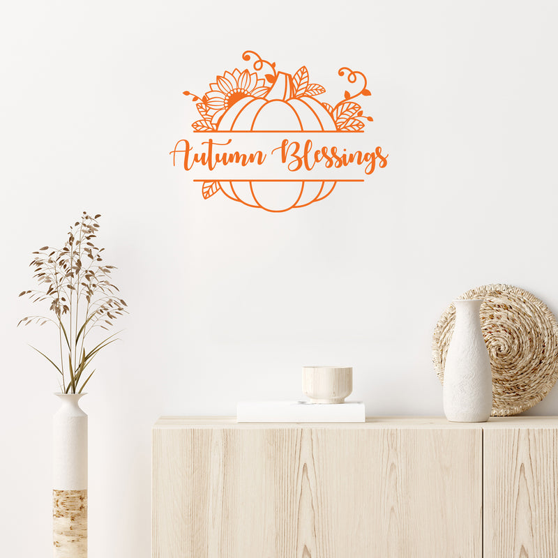 Vinyl Wall Art Decal - Autumn Blessings - Modern Lovely Fall Pumpkins Season Design Sticker For Home Family Room School Office Coffee Shop Doors Windows Storefront Decor   2