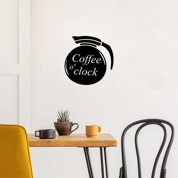 Vinyl Wall Art Decal - Coffee O' Clock - Modern Fun Caffeine Lovers Cool Design Sticker For Home Living Room Kitchen Office Coffee Shop Restaurant Storefront Decor